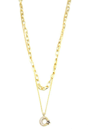 Çoklu Ay Yıldız Kolye - Altın