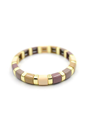 Lastikli Porselen Bilezik - Kahverengi