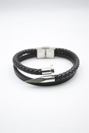 Deri Çivi Bileklik - Gümüş