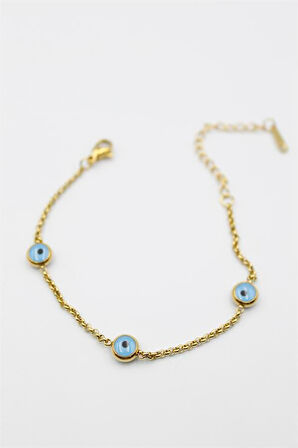 Nazarlı Zincir Çelik Bileklik - Altın