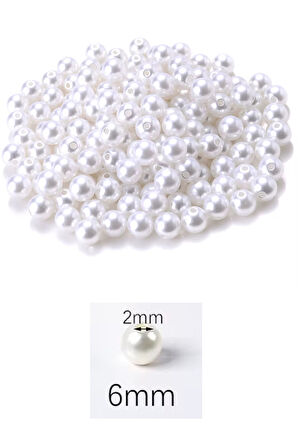 50 gram 6mm Beyaz Renk Plastik İnci Boncuk Çanta ve Takı Yapım Boncuğu (~375 adet)