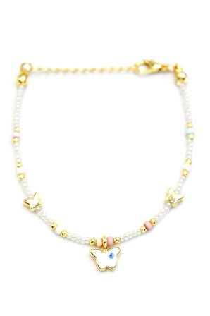 Kelebek Boncuk Bileklik - İnci Beyaz