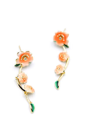 Mineli Çiçek Küpe - Turuncu