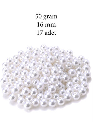 50 gram 16mm Beyaz Renk Plastik İnci Boncuk Çanta ve Takı Yapım Boncuğu (~17 adet)