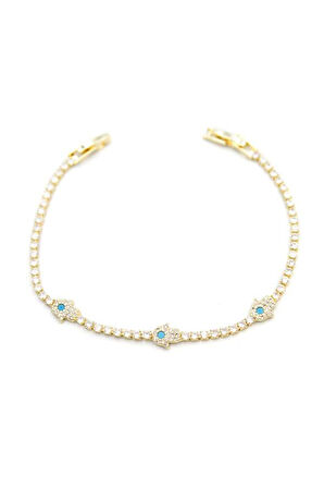 Taşlı Fatıma Ana Eli Bileklik - Altın