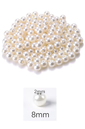 50 gram 8mm Krem Renk Plastik İnci Boncuk Çanta ve Takı Yapım Boncuğu (~160 adet)