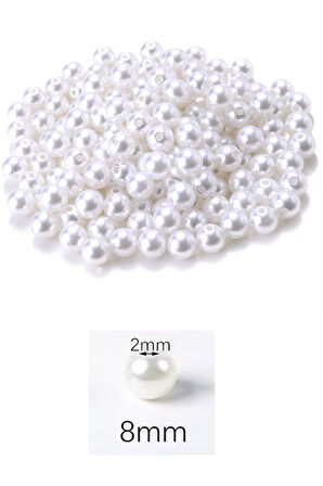50 gram 8mm Beyaz Renk Plastik İnci Boncuk Çanta ve Takı Yapım Boncuğu (~160 adet)