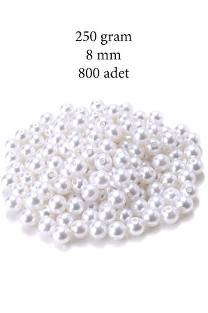 250 gram 8mm Beyaz Renk Plastik İnci Boncuk Çanta ve Takı Yapım Boncuğu (~800 adet)
