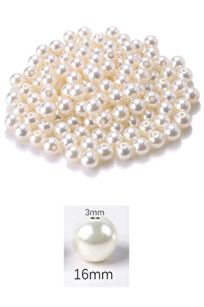50 gram 16mm Krem Renk Plastik İnci Boncuk Çanta ve Takı Yapım Boncuğu (~17 adet)
