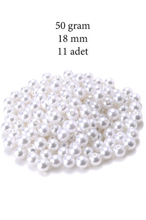 50 gram 18mm Beyaz Renk Plastik İnci Boncuk Çanta ve Takı Yapım Boncuğu (~11 adet)