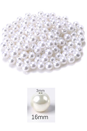 100 gram 16mm Beyaz Renk Plastik İnci Boncuk Çanta ve Takı Yapım Boncuğu (~34 adet)