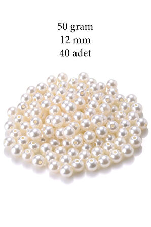 50 gram 12mm Krem Renk Plastik İnci Boncuk Çanta ve Takı Yapım Boncuğu (~40 adet)