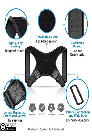 Yeni Nesil Dik Duruş Korsesi Kamburluk Önleyici Terletmez Korse Unisex Siyah