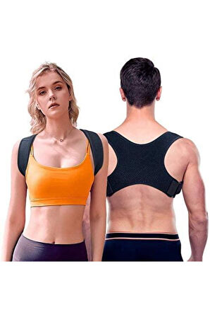 Unisex Siyah Ortopedik Dik Duruş Korsesi Bel Sırt Omuz Kamburluk Korsesi