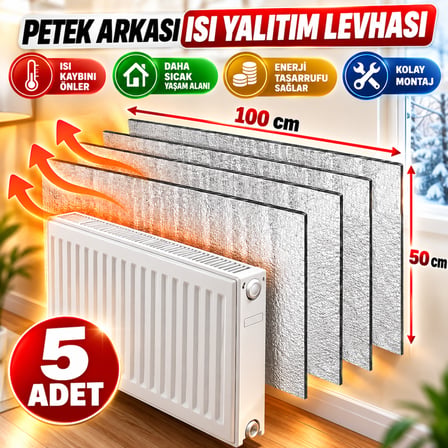 5 Adet Petek Kalorifer Radyatör Arkası Folyolu Plaka Isı Yalıtım Levhası Şilte Petek Yalıtım Levhası