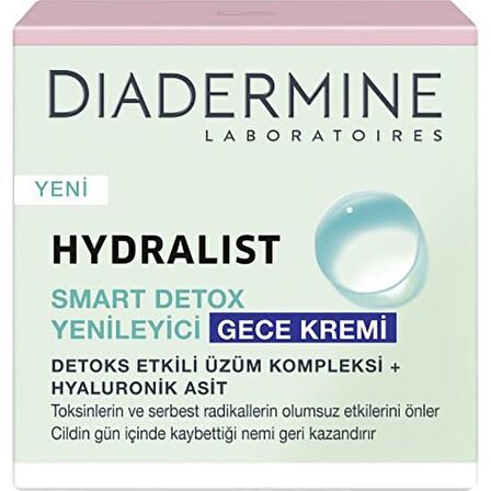 Diadermine Hydralist Detoks Yenileyici Gece Kremi 50 Ml. (Üzüm Kompleksi-Hyaluronik Asit)