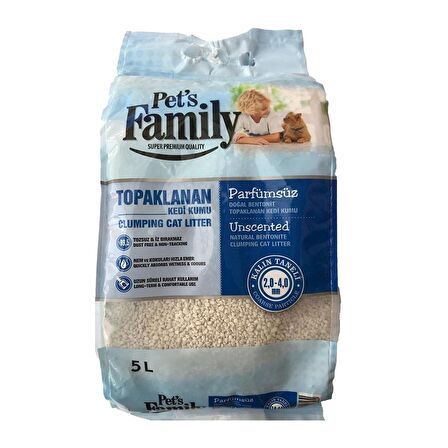 Pets Family Topaklanan Kedi Kumu Parfümsüz Kalın 5 L x 3 Ad (15 kg)