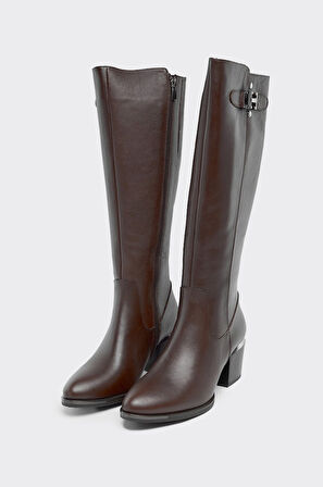 Hakiki Deri Fermuarlı Kadın Çizme