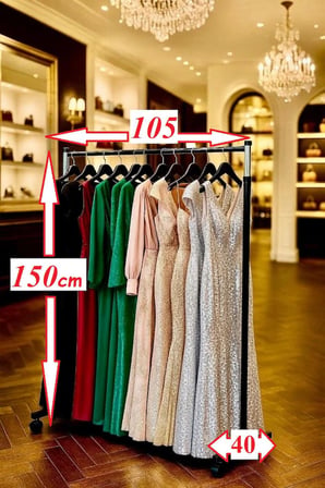 Paslanmaz Metal Askılık Vitrin Konfeksiyon Tekerlekli Portatif Eşek Portmanto 150 cm