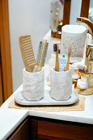 Banyo Seti Tepsili Diş Fırçalık, Diş Macunluk, Makyaj Organizeri,Banyo Takımı