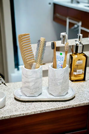 Banyo Seti Tepsili Diş Fırçalık, Diş Macunluk, Makyaj Organizeri,Banyo Takımı