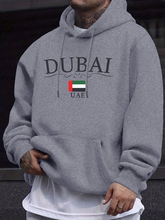 Dubai BAE Harf ve Bayrak Baskılı Unisex Kazaklar Kalınlaştırılmış Her Şeyle Uyumlu Kapüşonlu
