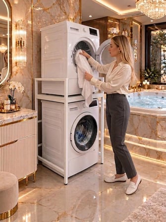 Premium Beyaz Metal Çamaşır ve Kurutma Makinesi Dolabı Banyo Düzenleyici Raf