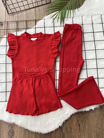 T-shirt Şort Pantolon Çok Amaçlı Yazlık Çocuk 3'lü Set