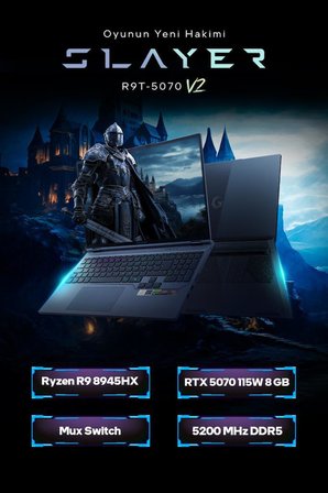 Game Garaj Slayer R9T-5070 V2 C1 AMD Ryzen 9 8945HX 32GB RAM 1TB SSD RTX5070 16" 300Hz QHD+ IPS FreeDOS Oyuncu Laptop