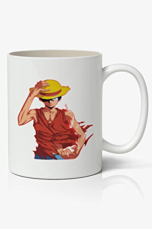 One Piece Hasır Şapkalı Luffy  Anime Baskılı Beyaz Kupa Bardak
