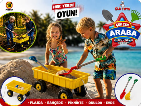 Çek Çek Araba Kürek ve Tırmık Hobi Seti – Sarı