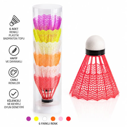 6’lı Renkli Plastik Badminton Topu Seti – Dayanıklı Shuttlecock