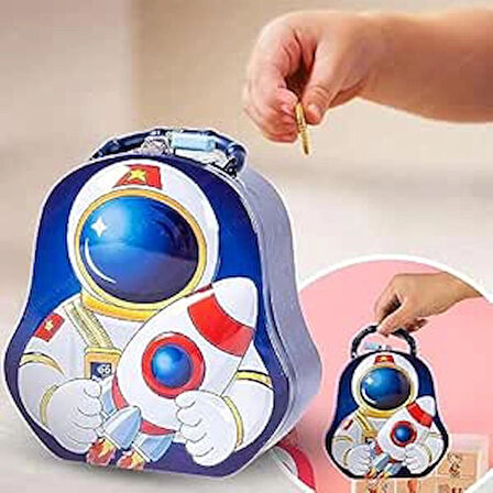 Astronot Desenli Metal Kilitli Kumbara