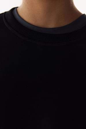 Siyah Oversize Bisiklet Yaka Sweatshirt