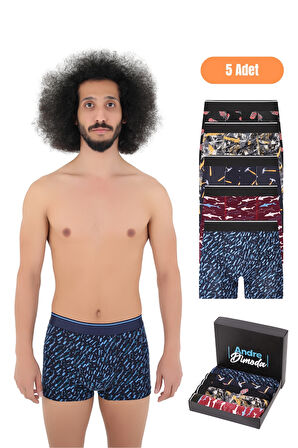 Erkek Pamuklu Likralı Boxer 5'li Premium Paket Çeyizlik Özel Dizayn