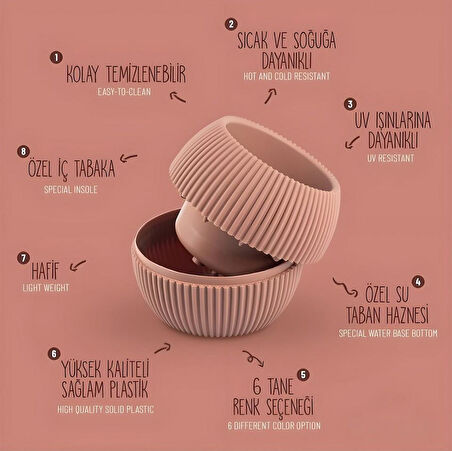 Omnipazar KRS Mercan Dekoratif Kaktüs Sukulent Plastik Saksı Takımı 3'lü Set Soft Pembe