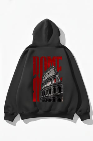 Unisex Yumuşak Dokulu Rome Baskılı Tasarım Oversize 3 İplik Hoodie Sweatshirt