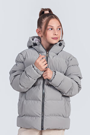 Kız Çocuk Kapüşonlu Nova Kumaş Kışlık Mont KM1010