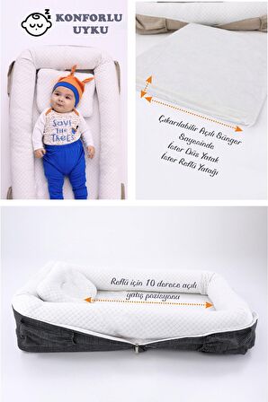 Çantalı Taşınabilir Bebek Reflü Yatağı, Yastığı, Babynest, Anne Çantası Dokuma Kumaş