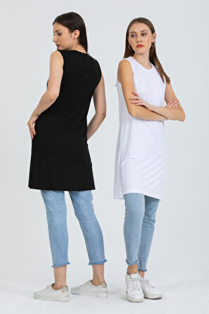 Kadın İkili Sıfır Kol Kurtarıcı Penye İçlik Tunik