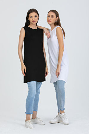 Kadın İkili Sıfır Kol Kurtarıcı Penye İçlik Tunik