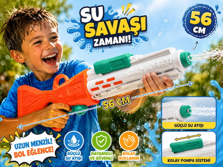 Prestij Oyuncak 56 cm Büyük Boy Pompalı Su Tabancası – Güçlü Basınçlı Su Atar Oyuncak