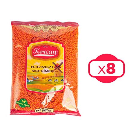 Korcan Kırmızı Mercimek 1 kg x 8 Adet