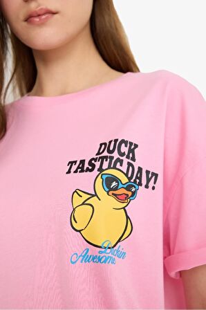 DeFacto Coool Oversize Geniş Kalıp Bisiklet Yaka Sırt Baskılı Kısa Kollu Tişört F4788AX25SMPN253