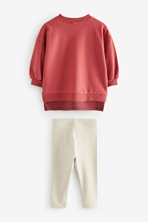 Next Baby Pamuklu Kırmızı Gülen Yüz Desenli Uzun Kollu Taytlı Alt Üst Takım