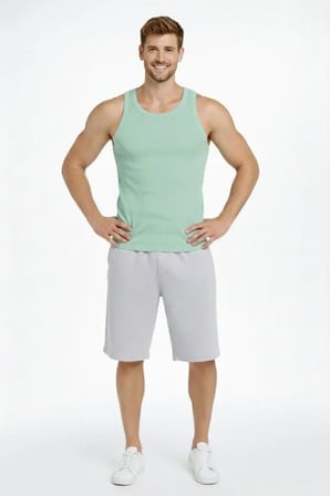 Erkek Fitilli Atlet Sıfır Yaka Slim Fit Arka Baskılı Spor Atlet - Mint Yeşili