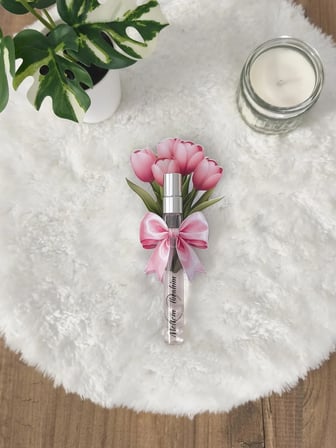 Pamuğum Atelier Pembe Lale Buketli 10ml Sprey Kolonya Kına Söz Nişan Nikah Hediyeliği (25 Adet)