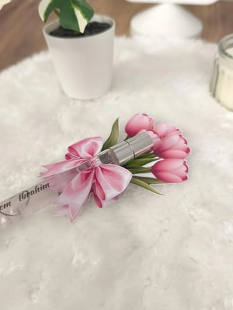 Pamuğum Atelier Pembe Lale Buketli 10ml Sprey Kolonya Kına Söz Nişan Nikah Hediyeliği (25 Adet)