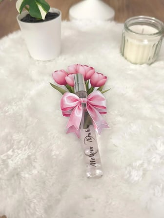 Pamuğum Atelier Pembe Lale Buketli 10ml Sprey Kolonya Kına Söz Nişan Nikah Hediyeliği (25 Adet)