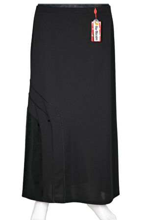 Hesna Kadın Lumina Kombin ve Biye Detaylı Astarlı Lastikli Siyah Etek